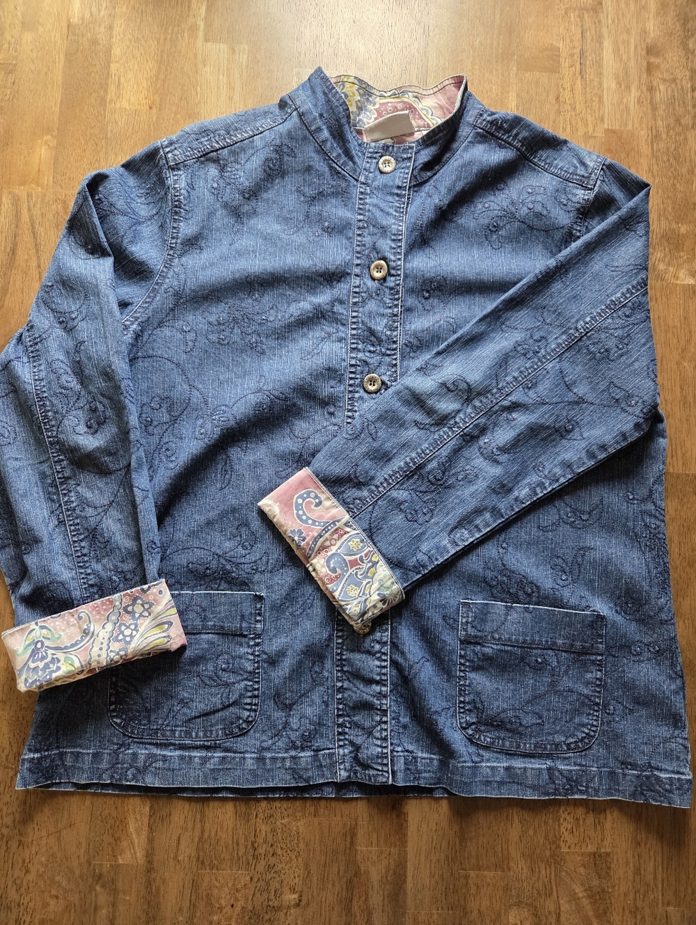 Alfred Dunner Paisley Embroidered Denim Fun Paisley-Trim Throw Over Jacket